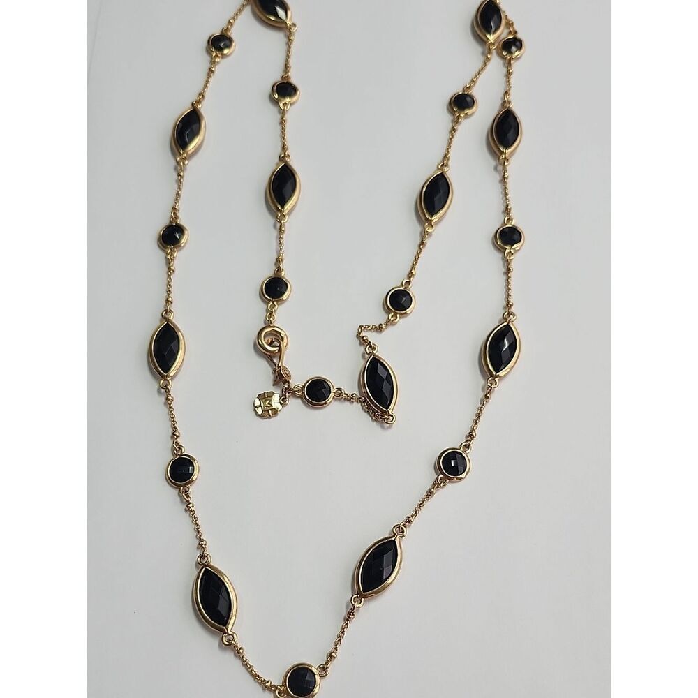 Vintage Monet Black and Gold Necklace 36" Length